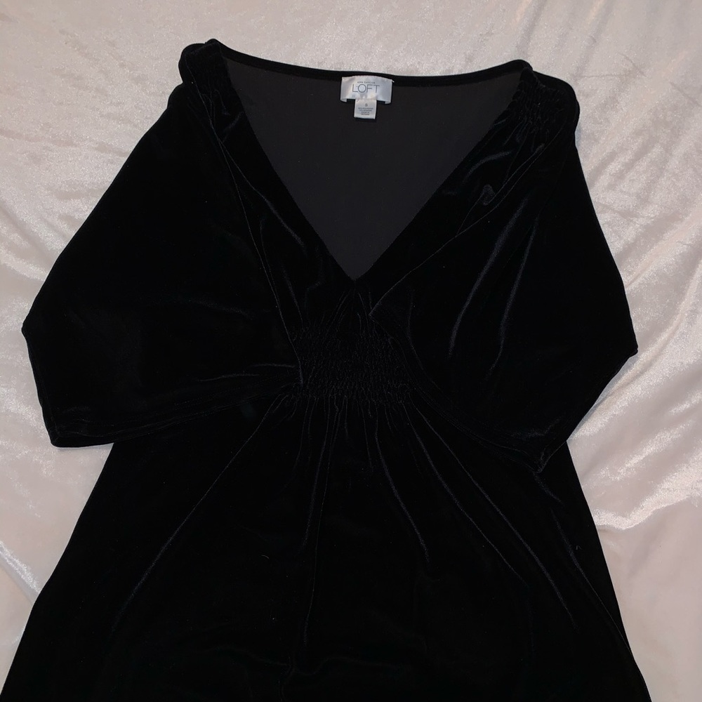 Ann Taylor Loft black velvet 3/4 sleeve top. - Picture 2 of 5
